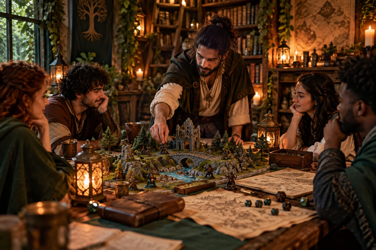 Organização de terreno com miniaturas